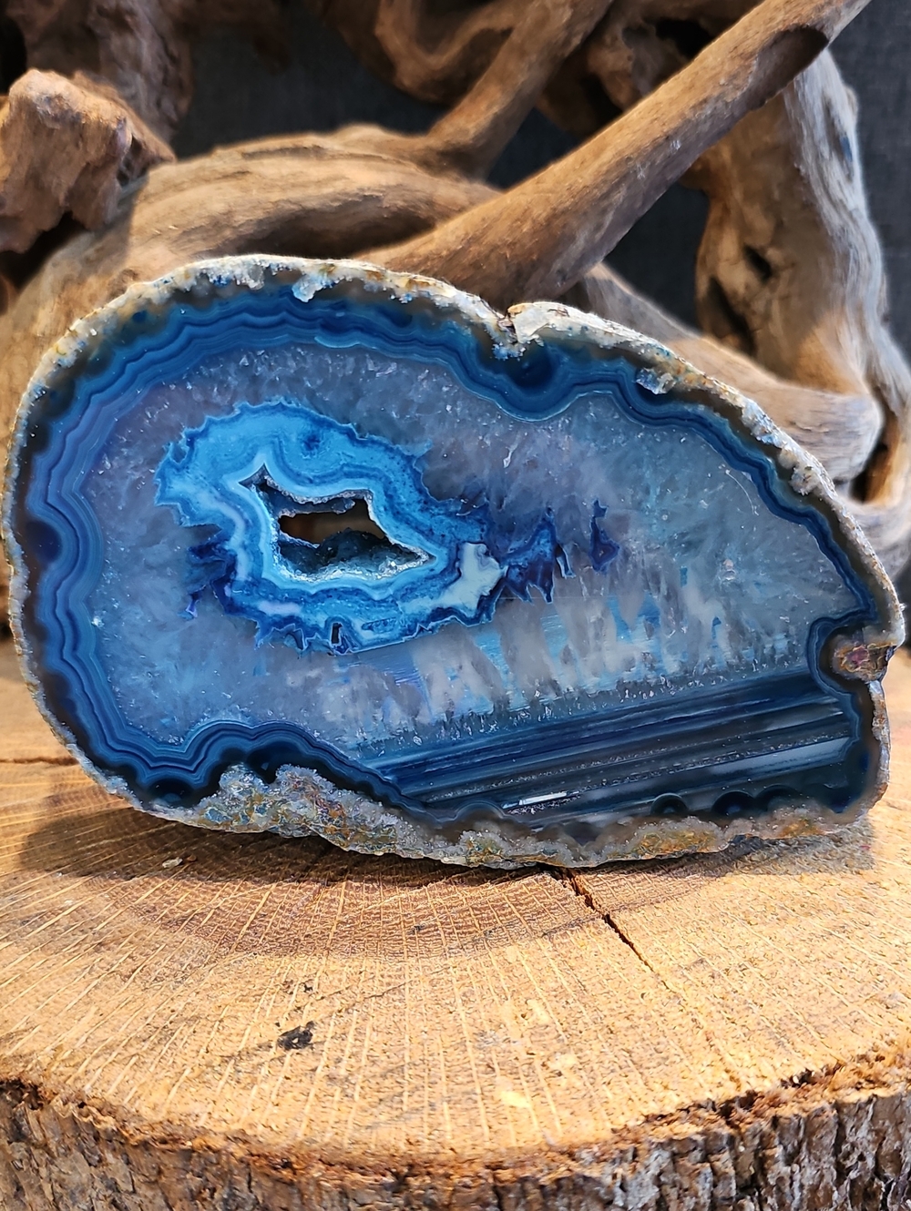 Blue Agate Geode Slice With Crystalized Druzy Portal